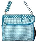 Diaper Bag - Blue & White Quilted Gingham Diaper Bag w/Polka Dot Trim