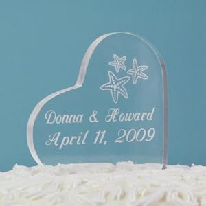 Beach Wedding Acrylic Heart Cake Topper