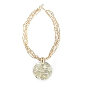 Mother of Pearl Shell and Beads Beige Multi-Strand Necklace-Round Shell "Knock Out Necklace...