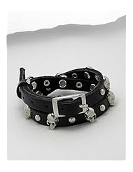 Black Skull Leather Bracelet In White Base