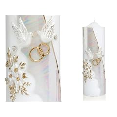 Hochzeitskerze Tauben, Ringe gold/irisierend