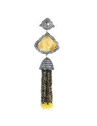 18kt Gold Diamond Pave Gemstone Beads Tassel Pendant Silver Party Jewelry