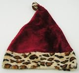Sexy Plush Santa Hat with Animal Print Trim - Brown/Black Leopard Spots on Tan Faux Fur