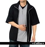 大きいサイズ COLLINS ジップスタンド+VヘンリーTシャツ (ブラック×ライトグレー) (3L 4L 5L 6L 8L)