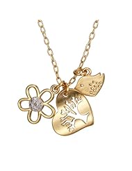 Bronze and 18k Yellow Gold-Plated Two-Tone Flower, Heart with Tree of Life, and Bird Pendant Necklace, 18"