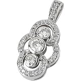 Classy! 14k White-gold Moissanite and Diamond Three Stone Pendant