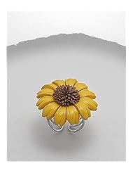 Yellow Flower Leather Ring In White Base