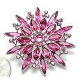 Pink Austrian Rhinestone Silver-Tone Flower Brooch Pin