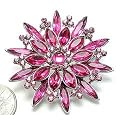 Pink Austrian Rhinestone Silver-Tone Flower Brooch Pin