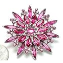 Pink Austrian Rhinestone Silver-Tone Flower Brooch Pin