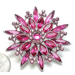 Pink Austrian Rhinestone Silver-Tone Flower Brooch Pin