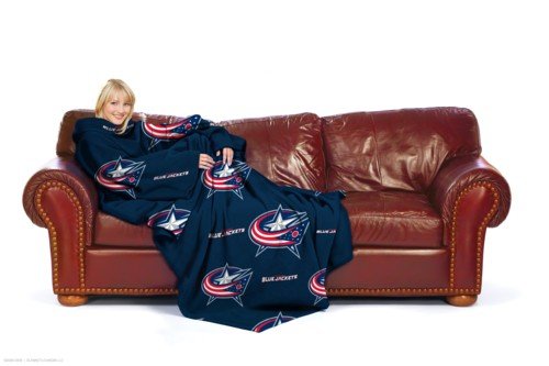 NHL Columbus Blue Jackets Adult Comfy Throw Blanket with Sleeves