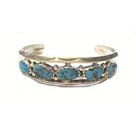 Native American Hand Crafted and Hallmarked signed Sterling Silver and Big Turquoise Stone Bracelet...