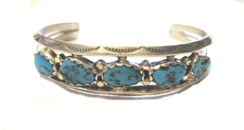 Click here to buy Native American Hand Crafted and Hallmarked signed Sterling Silver and Big Turquoise Stone Bracelet....
