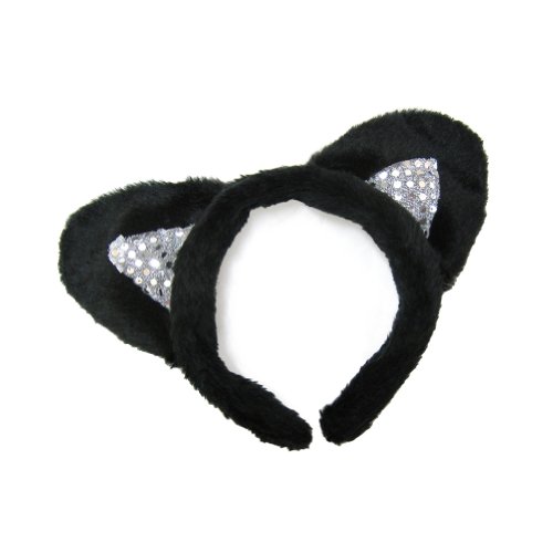 Black Plush Sequin Cat Ears Costume Accessory ~ Halloween Cat Costume Accessories