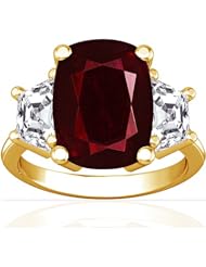 18K Yellow Gold Cushion Cut Ruby Three Stone Ring