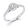 14k White Gold Cirque Halo Solitaire Round Diamond Engagement Ring w/ Micro Pave Set Diamond Side Stones (1/3 cttw, 1/5 ct Center, G-H Color, SI1 Clarity)