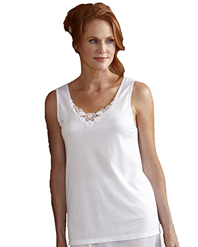 Cuddl Duds Medallion Lace Camisole, White, Large - Misses, Womens