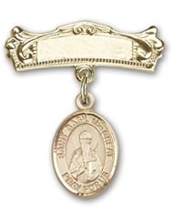 Gold Filled Baby Badge with St. Basil the Great Charm and Arched Polished Badge Pin