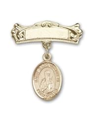 14K Gold Baby Badge with St. Basil the Great Charm and Arched Polished Badge Pin