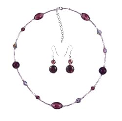 Necklace - Earrings Set - N296 - Murano & Glass Beads + Matching Earrings ~ Purple and Lilac
