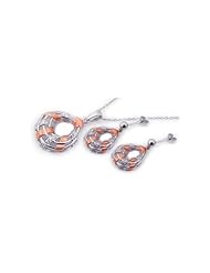 Nickel Free Sterling Silver Pendant & Earring Sets Rose 14K Gold Strip Open Oval Set