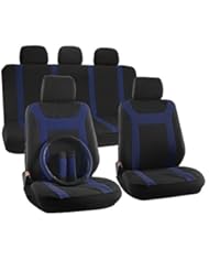 Automotive Parts and Accessories: OxGord 17-Piece Y Stripe Seat Cover Set - Polyester Fabric (Blue/Black) - OxGord