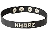WHORE Black Leather Word Collar with Metal Letters