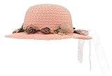 (コ-ランド) Co-land キッズ麦わら帽子 子供用ストローハット ベビー キャップ 女の子 花飾り リボン 女児 紫外線UVカット 春夏 通学通園 お出かけ ピンク