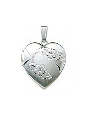 14k White Gold Engraved Heart Locket 3/4 inch x 3/4 inch