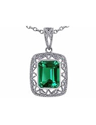 Tommaso Design(tm) Emerald Cut Simulated Emerald Pendant in 10 kt White Gold
