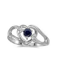 10k White Gold Round Sapphire And Diamond Heart Ring