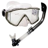 Snorkeling Scuba Dive Side-View Edgeless Mask DRY Snorkel Gear Set - Titanium