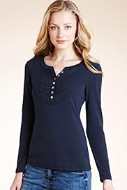 Indigo Collection Pure Cotton Henley Neck Bib Trim Top