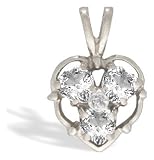 14K White Gold Genuine Heart White Topaz and Diamond Pendant