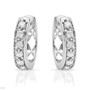 Hoops Earrings With Genuine Diamonds Crafted in 14K White Gold Length 13mm