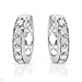 Hoops Earrings With Genuine Diamonds Crafted in 14K White Gold Length 13mm