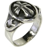 Gothic Cross Etched Surface Sterling Silver Ring