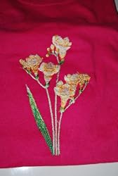 Embroidered Pink T with Yellow and white flowers Adult-M