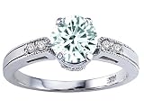  : 1.29 cts Genuine Aquamarine and Diamond Engagement Ring - 14kt White or Yellow Gold