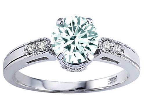 Childrens Toyshop  Jewelry : 1.29 cts Genuine Aquamarine and Diamond Engagement Ring - 14kt White or Yellow Gold
