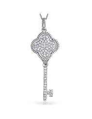 Bling Jewelry Clover Key Pendant 925 Sterling Silver Necklace With Pave CZ 18in