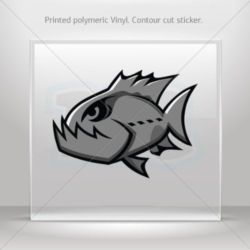 Decals Stickers Angry Gray Piranha Car door Hobbies Sports car Durable Racing (3 X 2.25 In)