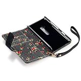 NOKIA LUMIA 900 BLACK PREMIUM PU LEATHER WALLET CASE WITH FLORAL INTERIOR, IN QUBITS RETAIL PACKAGING