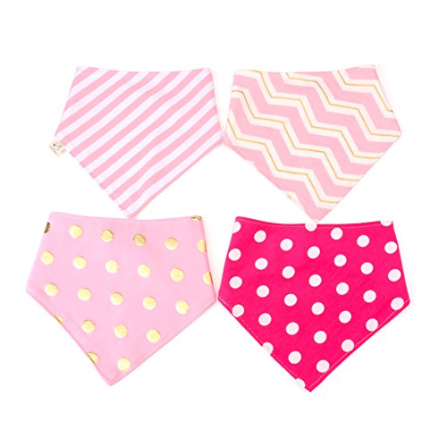Tosnail Pink Series Baby Bandana Drool Bibs, Girls 4-pack, Cotton of Two Layers