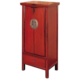Unique Japanese Chinese Asian Furniture - 43 Tall Red Ming Lamp Table Bedside Cabinet End...
