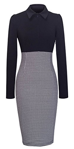 Homeyee® Women's Voguish Houndstooth Long Sleeve Career Pencil Dress B31