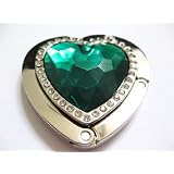 GreenEmeraldCrystalHeartWithDiamondsFoldupHandBagPurseHookHanger