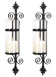 2 Black Iron French Hurricane Candle Holder Wall Sconce