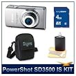 Canon PowerShot SD3500 IS Digital ELPH Camera (Silver) 4192B001, 14.1 Megapixel, 3.5" Touch Panel LCD, 5x 24-120mm Equivalent UA Zoom Lens, DIGIC 4 Image Processor, 4 GB Memory Card, Case, and Lens Cleaner